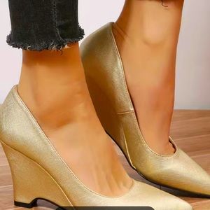Women's Solid Color Wedge Heeled Shoes, Fashion Golden